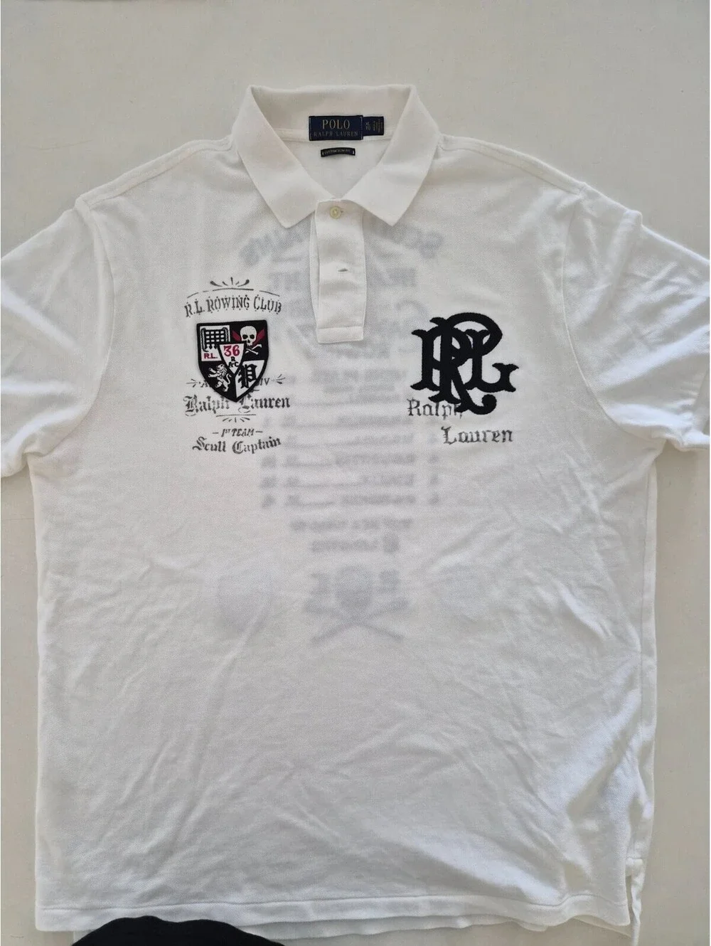 Polo Ralph Lauren Men's XL Custom Slim Fit Rowing Club Skull Scull Captain White